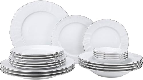 Miniatura 1 de Euro Porcelain Juego de vajilla de lujo de 20 piezas con adorno plateado platino, servicio de vajilla de comedor HQ para 4 personas (Bernadette wht.)