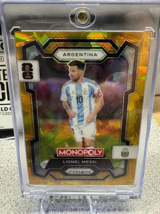 Panini Monopoly Prizm WC 2026 Lionel Messi Argentina Gold Cracked Ice SP Card (Off Center)