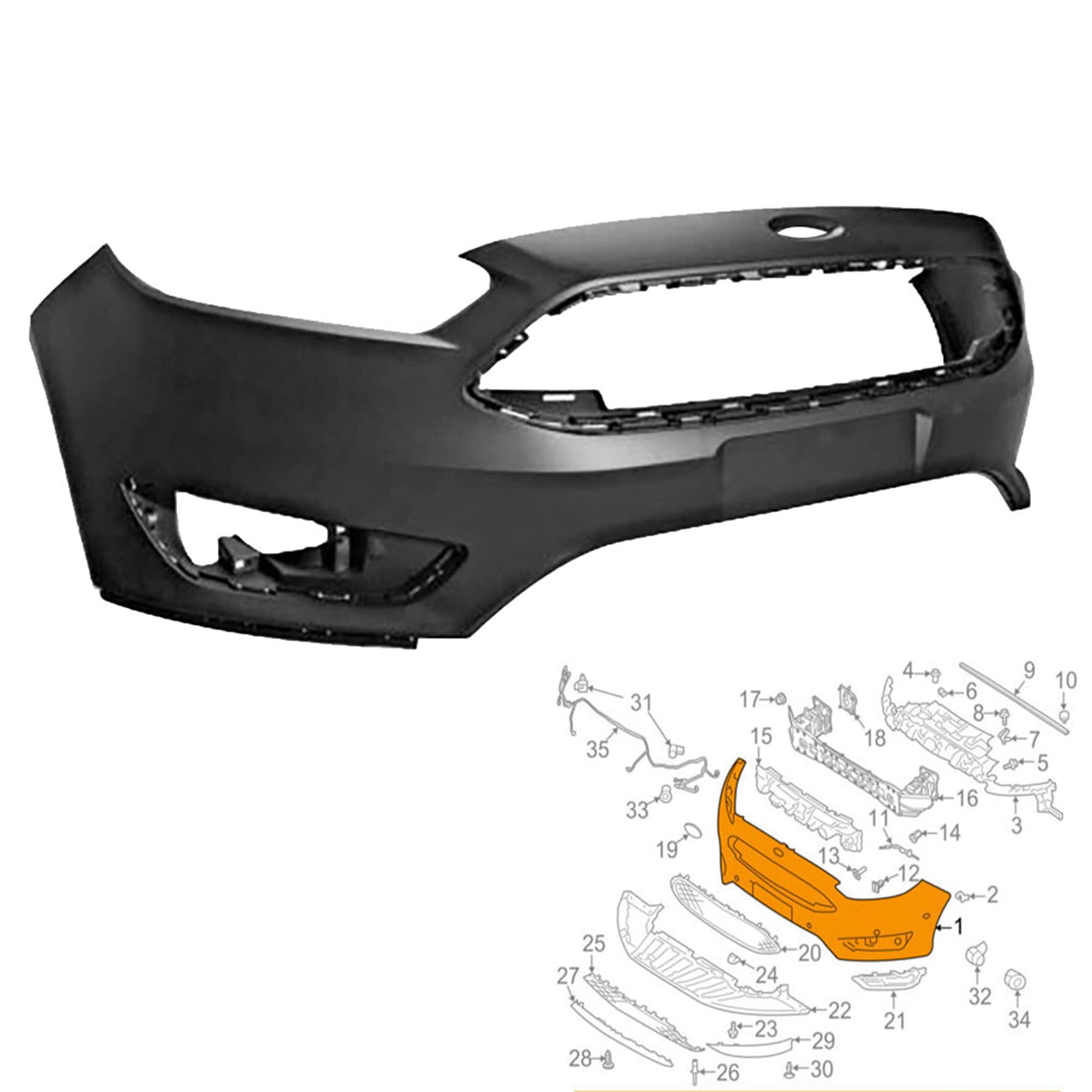 Perfit Liner Front Left Driver Side Bumper Insert - Compatible With 2012-2014 Ford Focus (Black, Part # FO1038115 / BM5Z17E811EA) - View #10