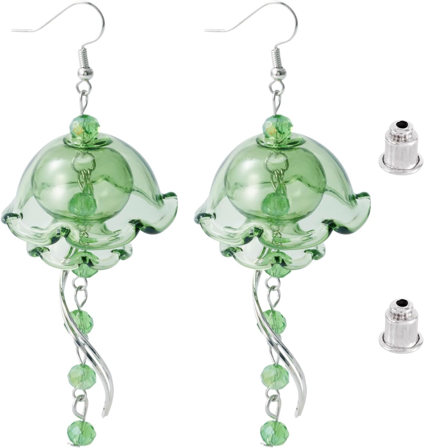 FASHEWELRY Crystal Glass Jellyfish Dangle Drop Earrings Charm Funky Dangling Earrings Pendant Gold Long Chain Tassel Earrings Flower Caps Unique Earrings for Women Ocean Beach Earrings