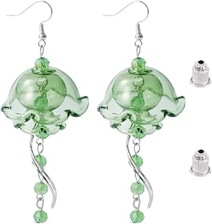 Crystal Glass Jellyfish Dangle Drop Earrings Charm Funky Dangling Earrings Pendant Gold Long Chain Tassel Earrings Flower Caps Unique Earrings for Women Ocean Beach Earrings