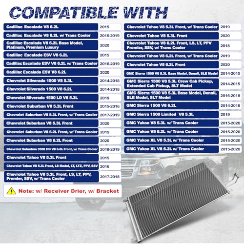 Air Conditioning A/C Condenser Compatible with Cadillac, Chevrolet and GMC Vehicles # 4283, 84496856, 84537373 - Additional View