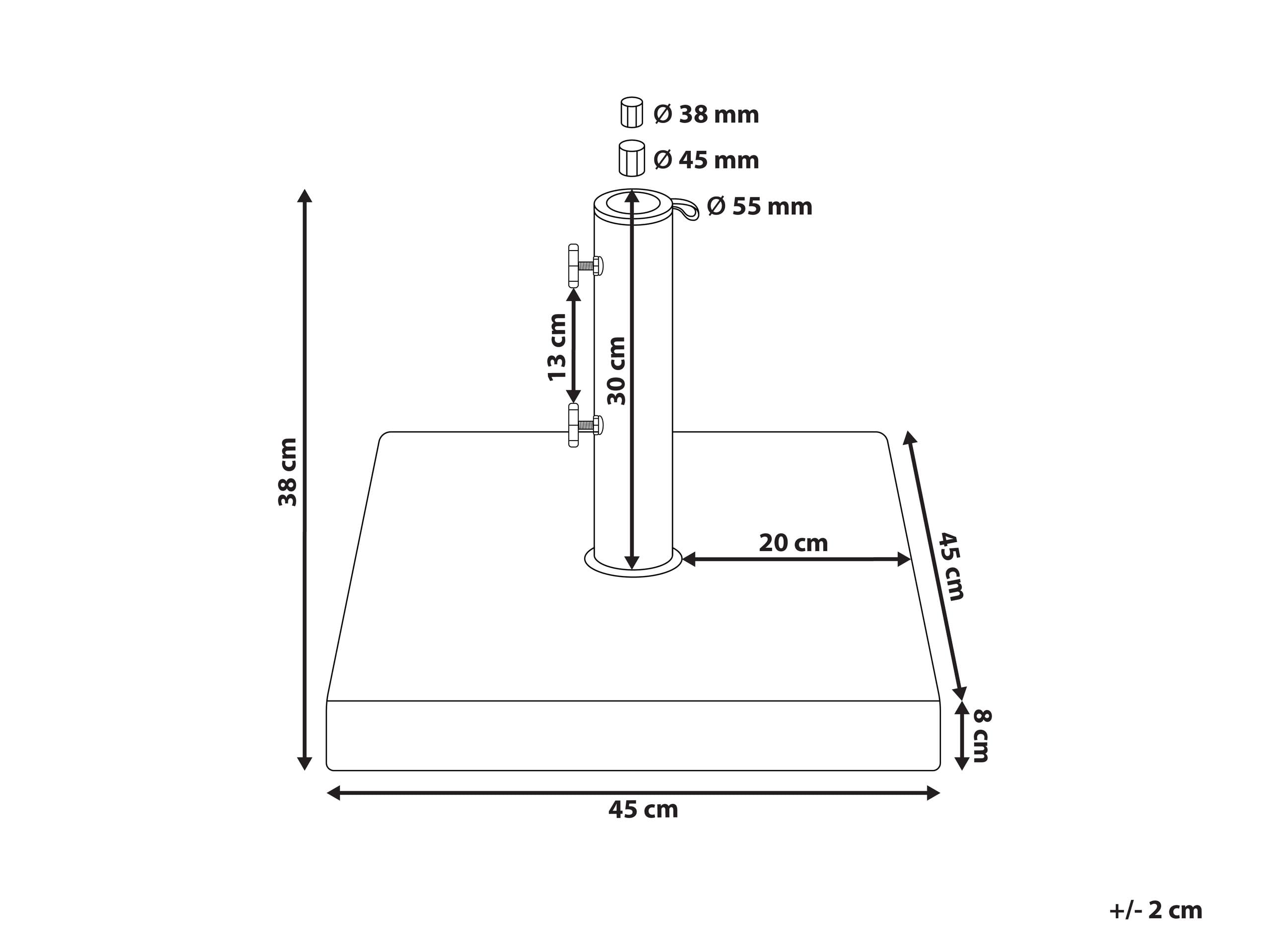 Kamienna podstawa pod parasol ogrodowy 45 x 45 cm 30 kg kwadratowa granitowa stal nierdzewna szara Cerzeto