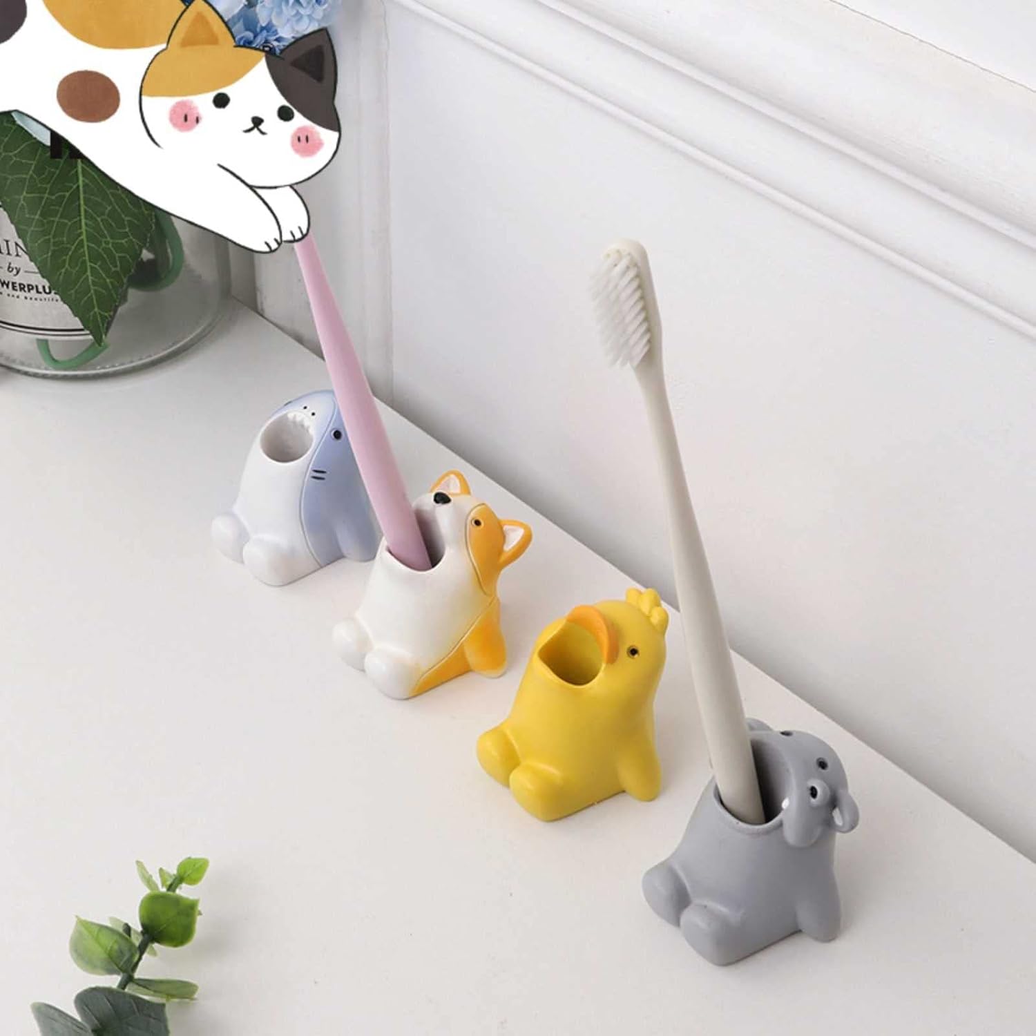 かわいい漫画のアニマル歯ブラシホルダークリエイティブホームデコレーションバスルームバスルーム歯ブラシラックストレージ小さな装飾品