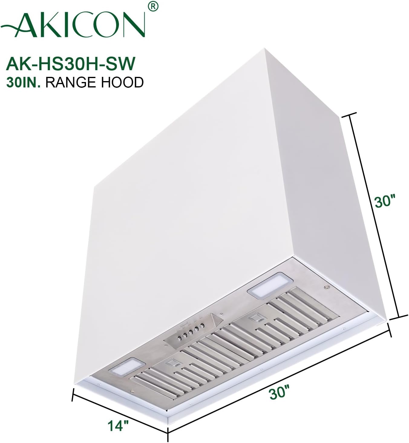 Akicon 30" White Stainless Steel Wall Mounted Range Hood