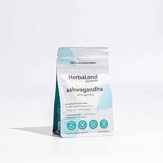 Herbaland Vegan Ashwagandha Gummies - Sugar-Free, Gluten-Free, Contains 100 mg of KSM-66 Ashwagandha per gummy (2.6 g), Supplement for Energy and Stress Relief - Orange Tea Flavor, 60 Count, Compostable Pouch