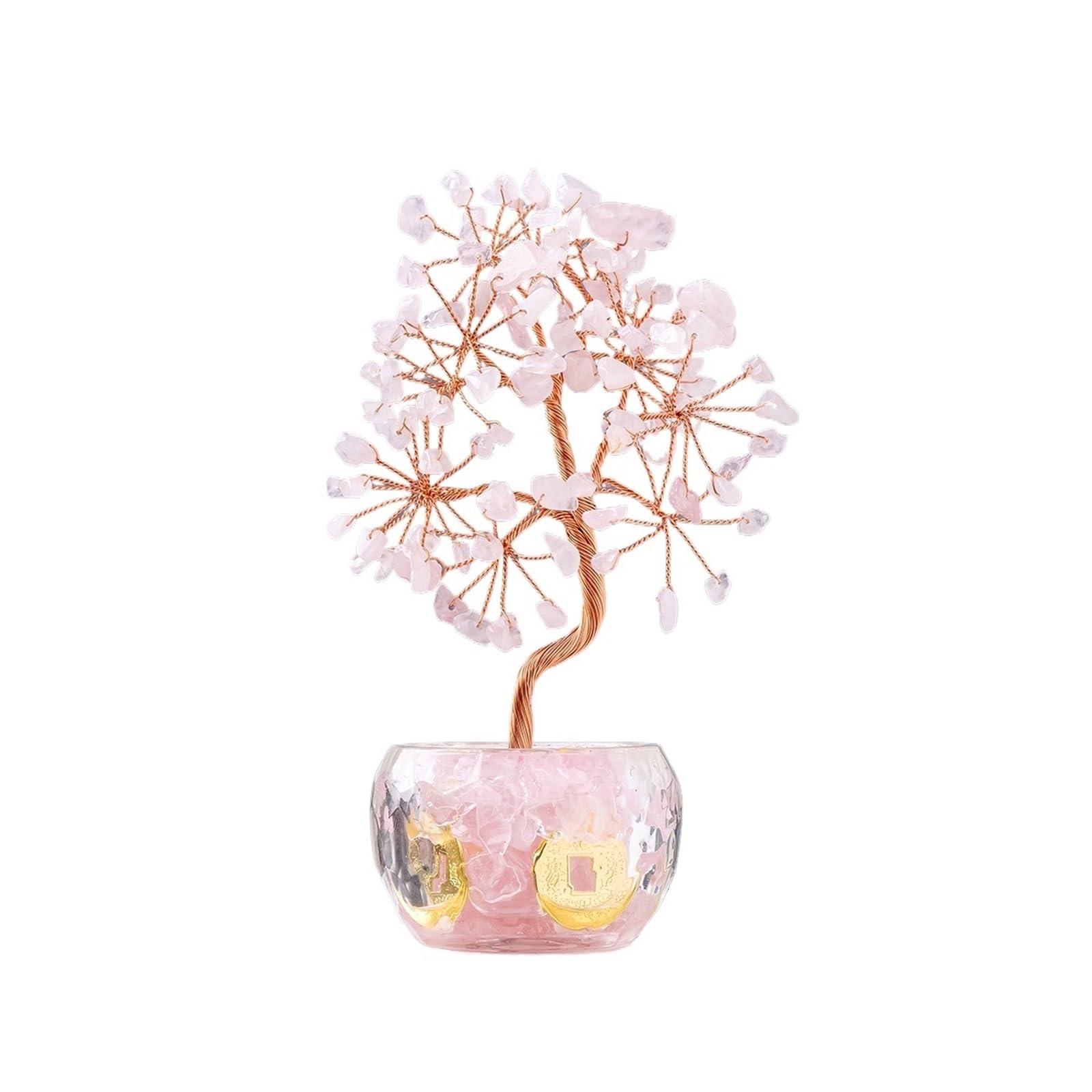 1PC Natural Crystal Crushed Stone Fortune Tree - Tree of Life Ornament for Home & Office Decor(Rose Quartz)