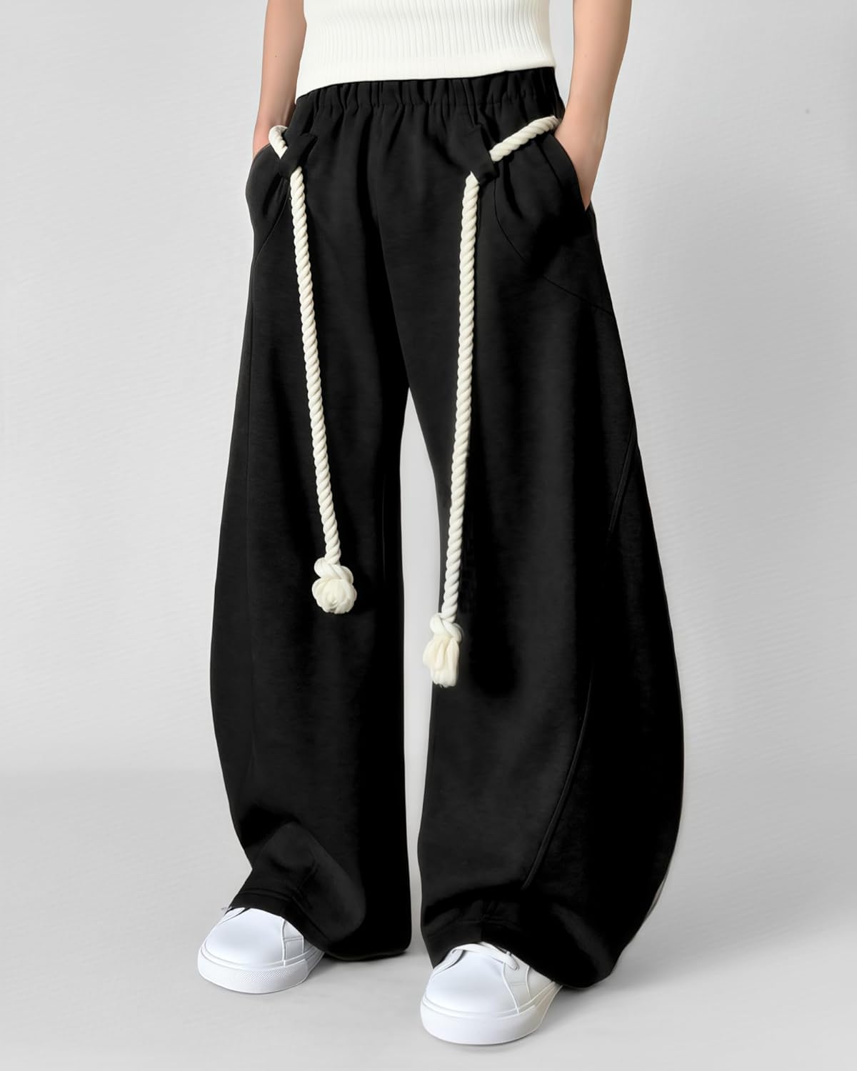 Super Baggy Barrel Sweatpants for Women Men Elastic Waist Lantern Trouser Wide Leg Pants Comfort Unisex - Image 2