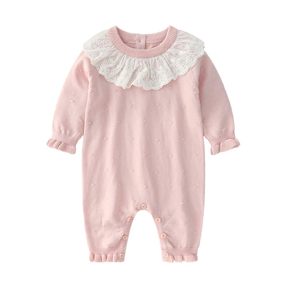 Auro Mesa Infant Baby Girls Knit Sweater Romper Princess Ruffles Collar Outfits Jumper Longsleeve Thick One Piece Clothes