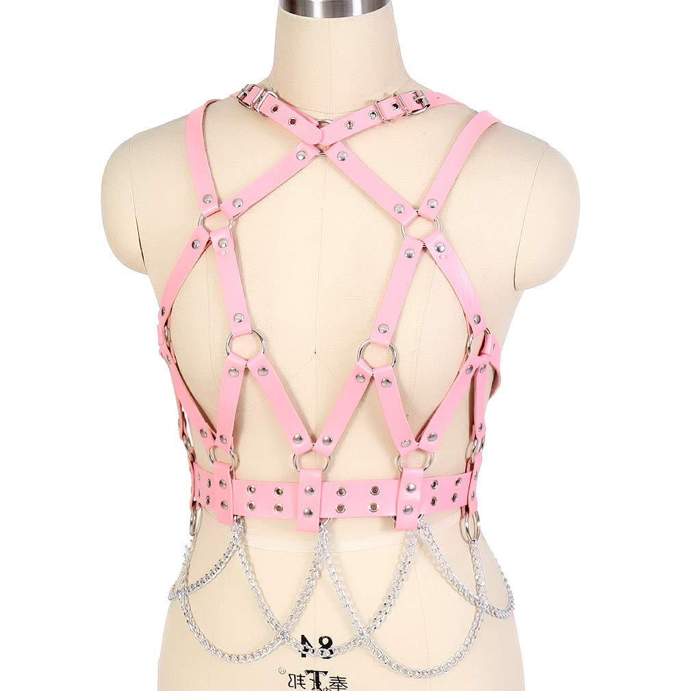 Frauen Vollleder Geschirr BodyChain Taille Strumpfgürtel Set Punk Festival Tanz Rave Kostüme