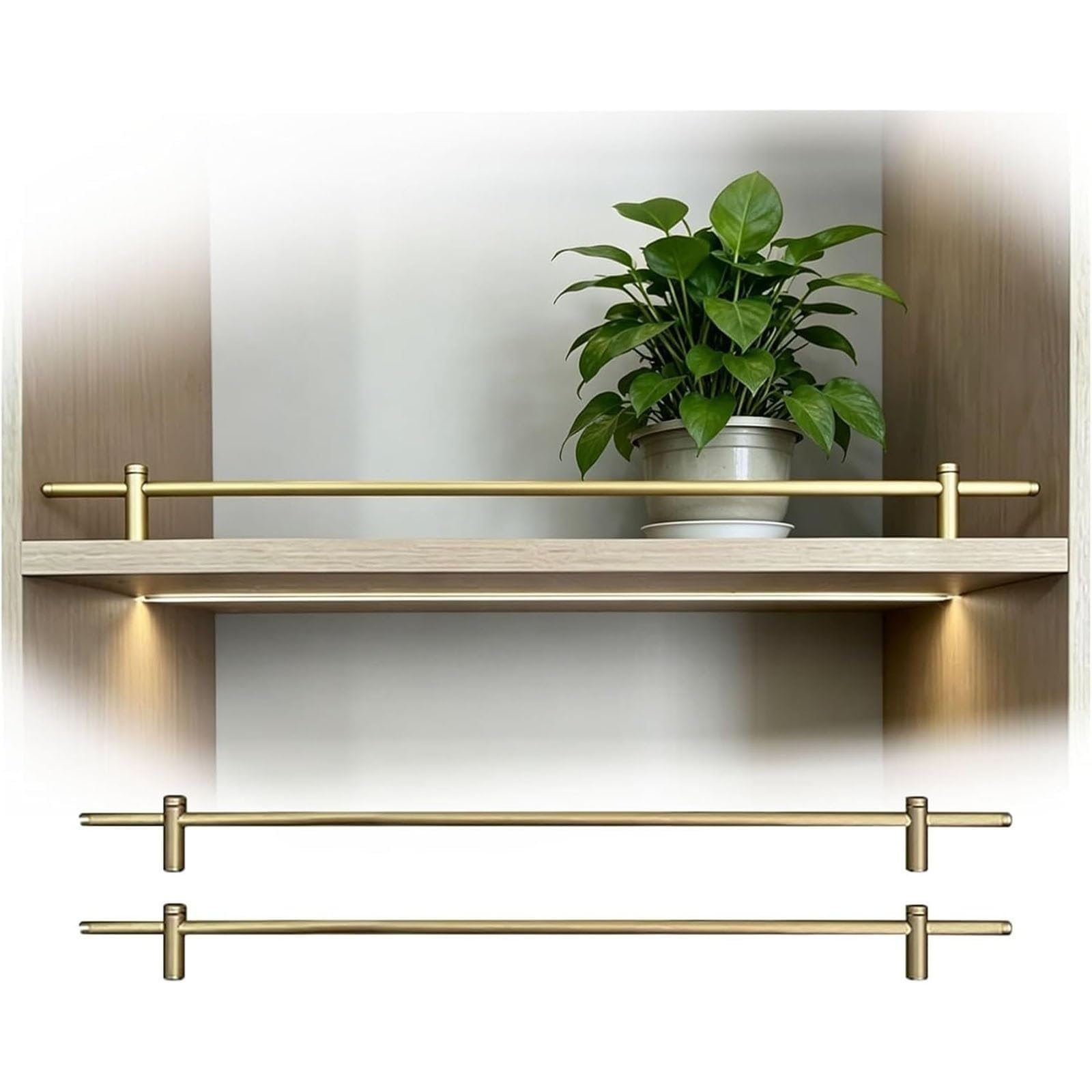 Shelf Rails, Aluminum Tipping Gallery Rails For Bathroom Closet Kitchen | Cabinet Office Shelving Home Bar Bookcase Plant Display(22inch/56cm)