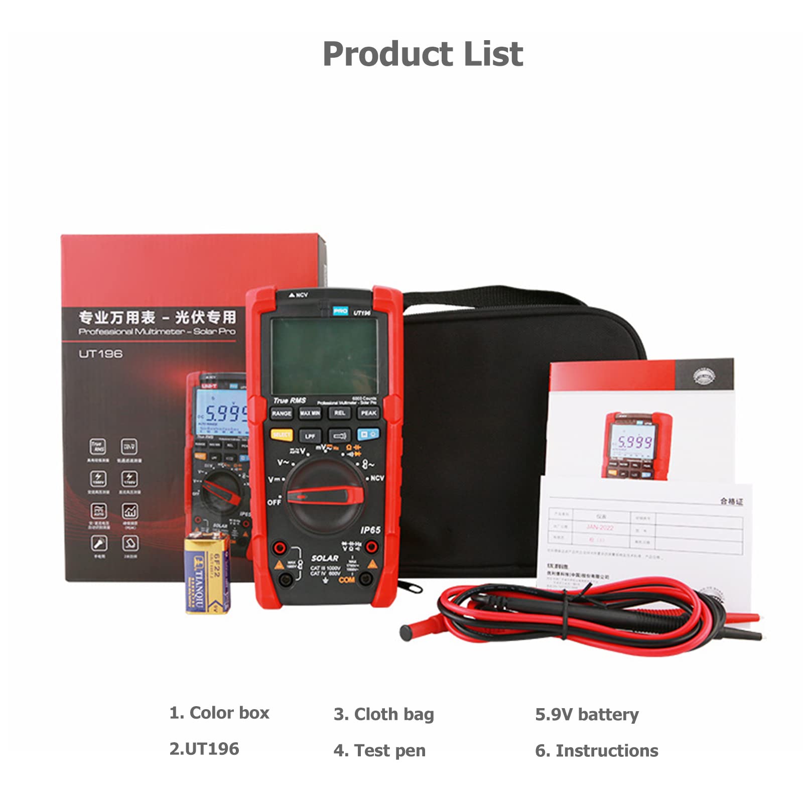 DEWIN Multimetro Digitale,Multimetro Digitale Fotovoltaico Tester Digitale Tester Elettricista Professionale Vero RMS 1500 V AC DC Tester di frequenza di Resistenza alla Tensione
