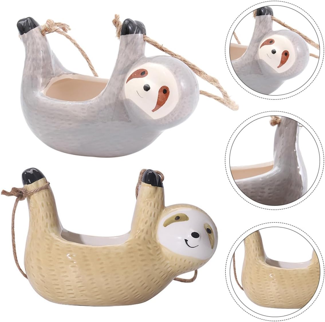 2pcs Sloth Ceramic Hanging Planters Succulent Pot Set Wall Mounted Plant Holder Indoor Decorative Flower Pots for Garden and Home