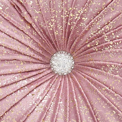 Image of EUCIOR Round Throw Pillows,Blush Pink and Gold Throw Pillow,Soft Spandex Fabric,Pumpkin Pleated Handmade Pink Round Velvet Decorative Pillow for Sofa Bedroom Livingroom