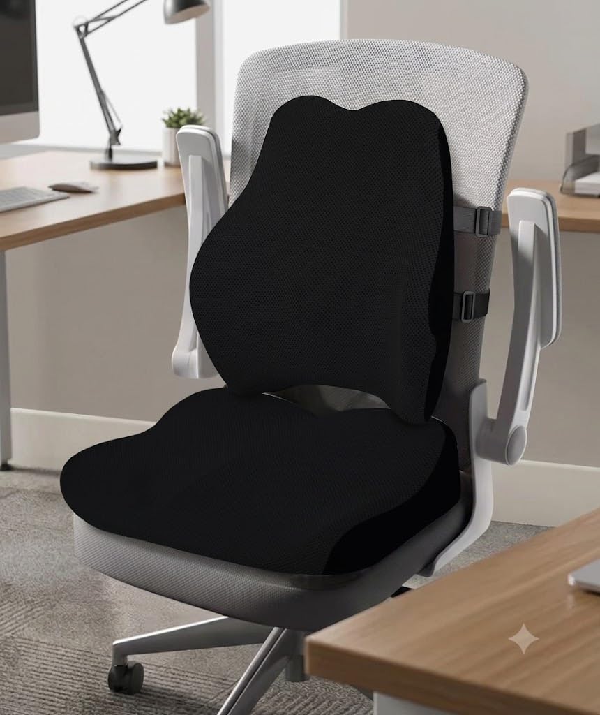 Cojín para silla de ruedas con almohada lumbar (juego de 2 piezas) para adultos y personas mayores. Espuma viscoelástica de apoyo para aliviar el dolor de espalda, coxis y cadera, funda