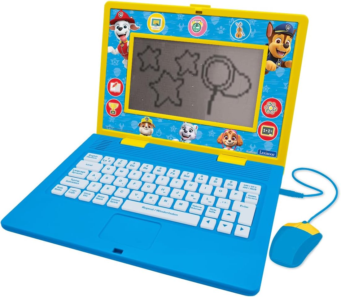Paw Patrol, Bilingual and Educational Laptop German/English, Toy for Children, 170 Activities to Learn, Play Games and Music, Large Screen, Blue/yellow, JC599PAi3