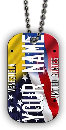 BRGiftShop - Placa de identificación militar de metal con bandera de Estados Unidos y Venezuela con cadena de cuentas