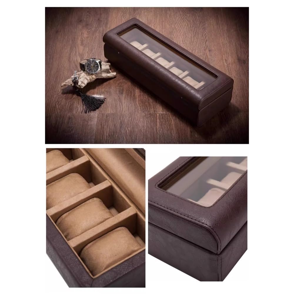 Caja de reloj para hombre, caja de reloj de 6 ranuras, organizador de relojes para hombre, caja de exhibición de relojes con tapa de cristal, 6 ranuras