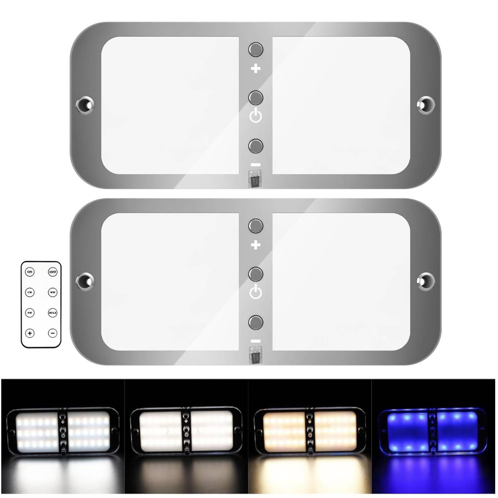 2 lámparas LED de techo de 12 V para autocaravana con interruptor con mando a distancia, 4 modos, 3 interruptores de ajuste para iluminación interior de coche, 12 V, 72 ledes, 700 lm