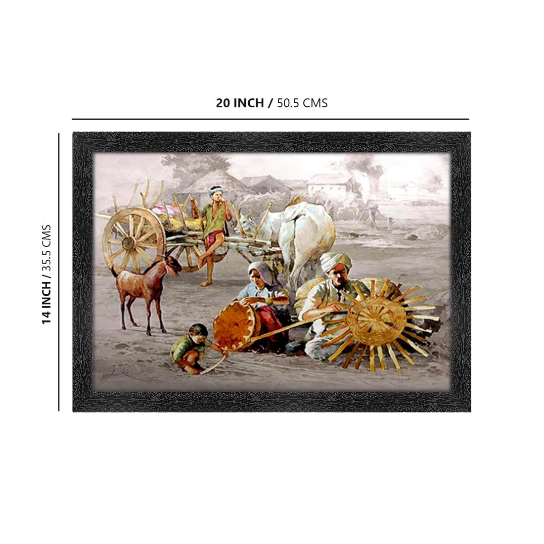 Dharvika Innovations Rajasthani Village Scenery Photo Frame, Black, Sparkle Coated Lamination 42 14 x 20 Inch