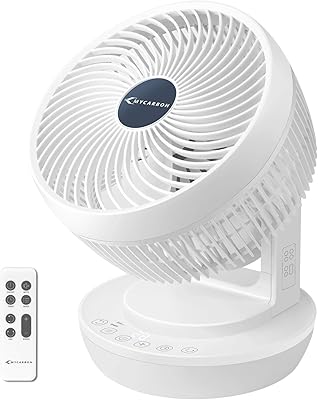MYCARBON Quiet Air Circulator Fan DC Motor Desk Fan Auto Oscillating Fan With Remote 8 Speeds, 3 Modes, 8H Timer Cooling Table Fan for Bedroom, Offices, Whole Room