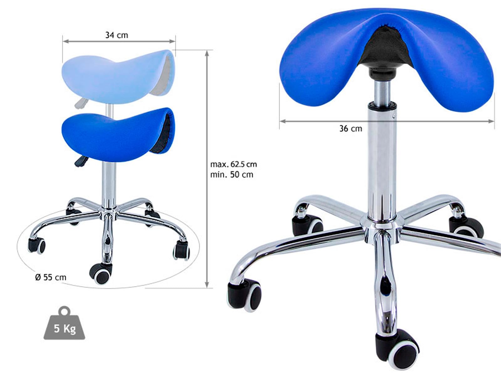 QUIRUMED Taburete Pony 5 Ruedas, Base cromada, Color Rosa, Tapizado en Polipiel, Regulable en Altura, Ligero, diseño ergonómico, Giratorio, hasta 150 kg