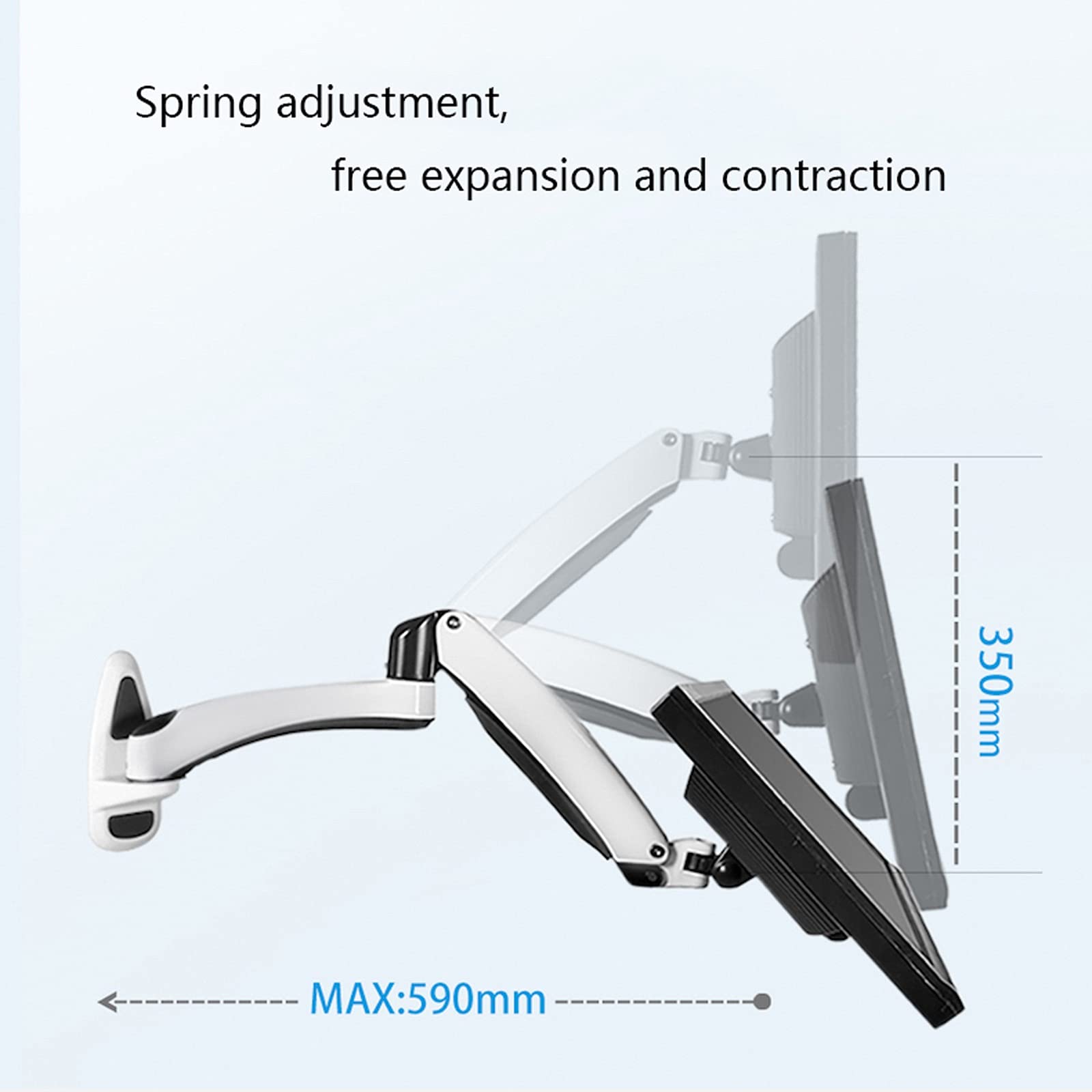 Monitor Mount Long Arm Monitor Stand Mechanical Spring Single Monitor Stand Mount 12"-27" Wall Mount Monitor Stand Arm, Holds 7.7 to 16.5 L(White-One Arm