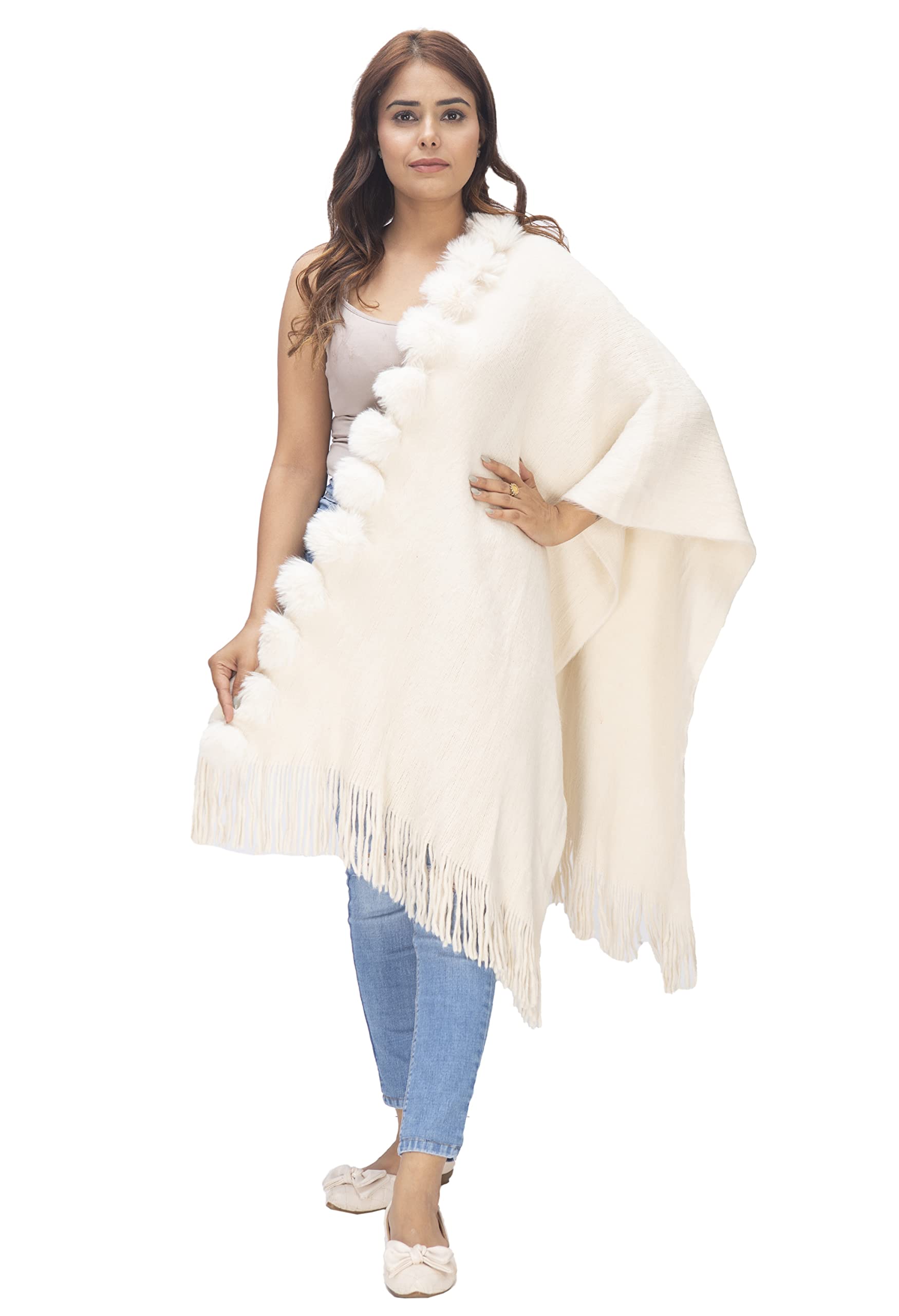 Cashmere Faux Fur Woolen Shawl Wrap Stole, Shrug Stylish Fashionable and Elegant Draped Cape Cold Winter Warm fur Stole for Versatile Use Perfect for any Occasion-image-16