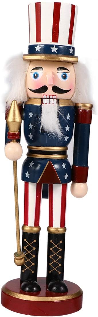 Amosfun Patriotic Nutcracker Wooden Nutcracker Figurine Uncle Nutcracker Soldier Statues 4th of July Tabletop Ornament for Indepedence Day Home Decor 25cm