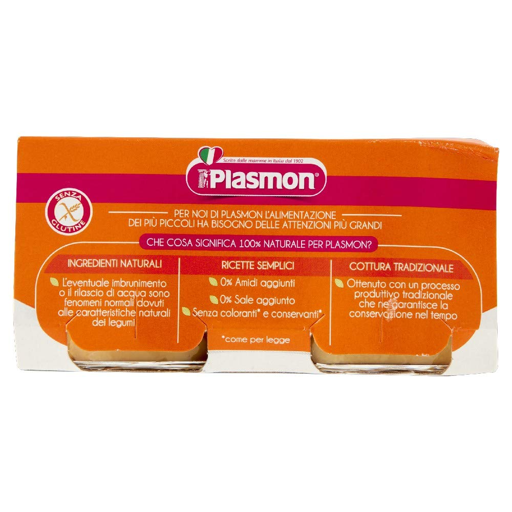Plasmon Omogeneizzato Legumi Fagioli Borlotti con Carote 80g 24 Vasetti Con Ingredienti selezionati, 100% naturale, senza amidi e sale aggiunti
