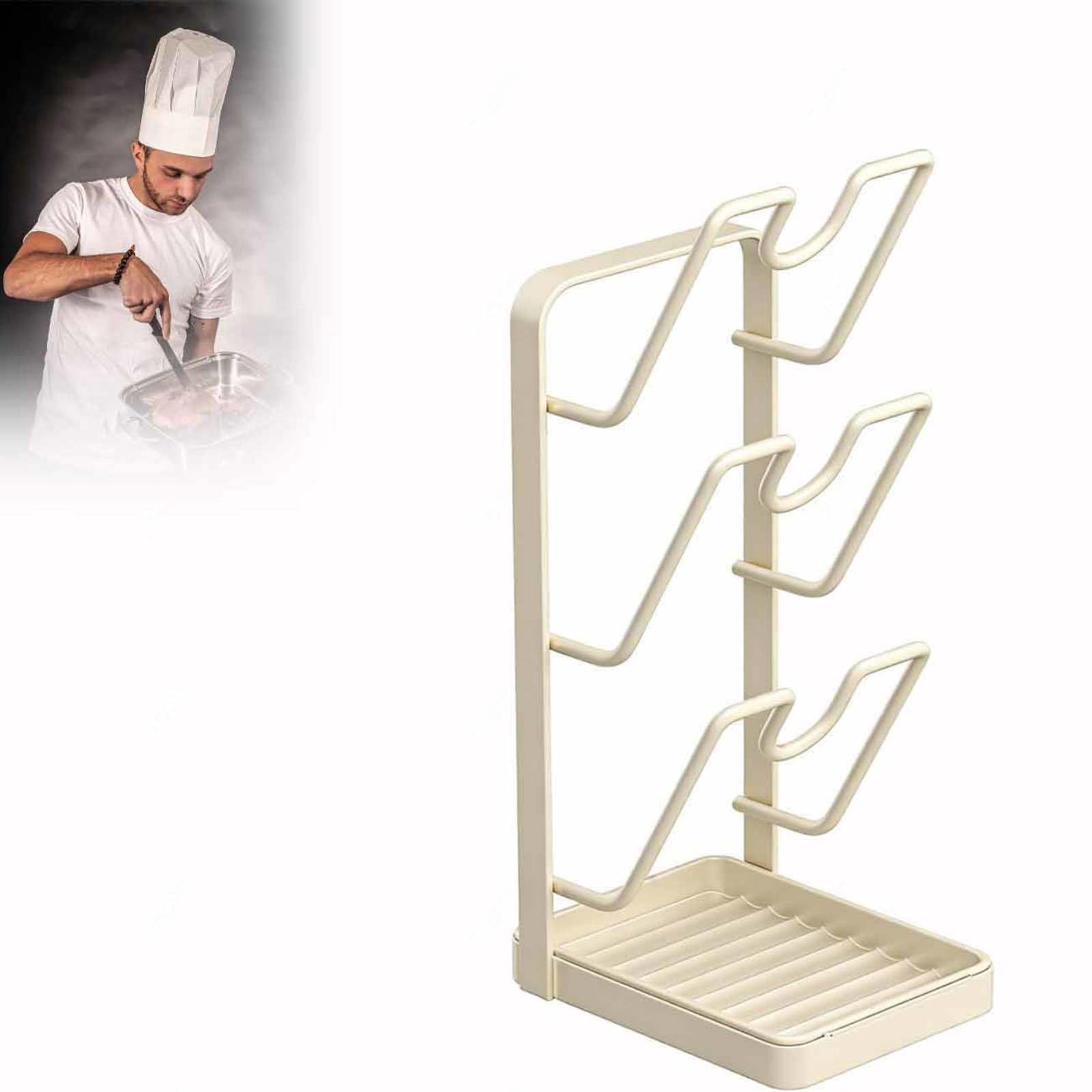 WXJHNYBS Pot Lid Organiser, 2 Layer/3 Layer Kitchen Organiser Storage with Removable Drip Tray Kitchen Cupboard Organisers for Kitchen Counter,B-Triplelayer