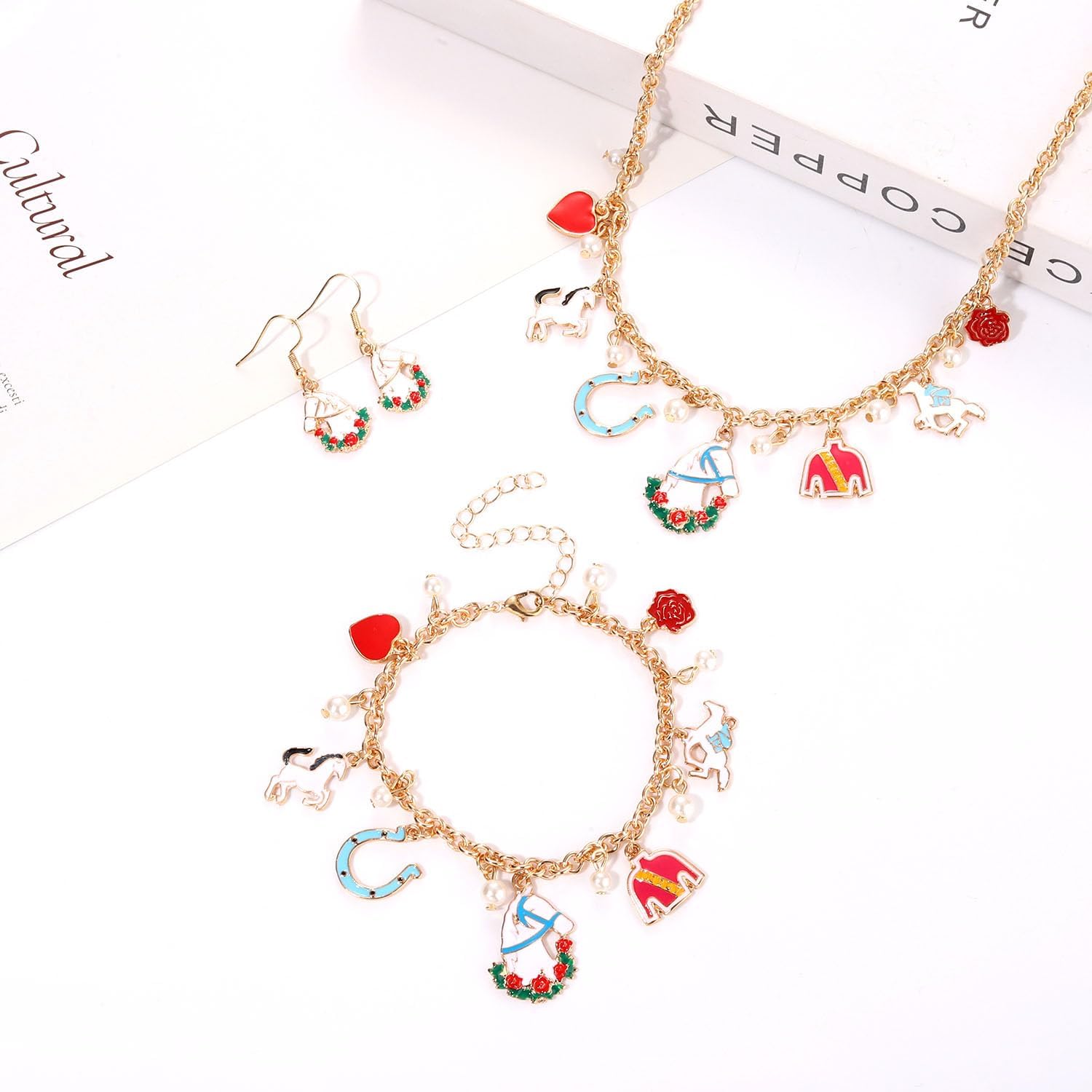 YAHPERN Teacher Necklace Earrings Bracelet for Women, Teacher Accessories, Cute Apple Pencil Book Charms Bracelet Choker Necklace Apple Earrings Teacher Appreciation Gifts Back To School Jewelry