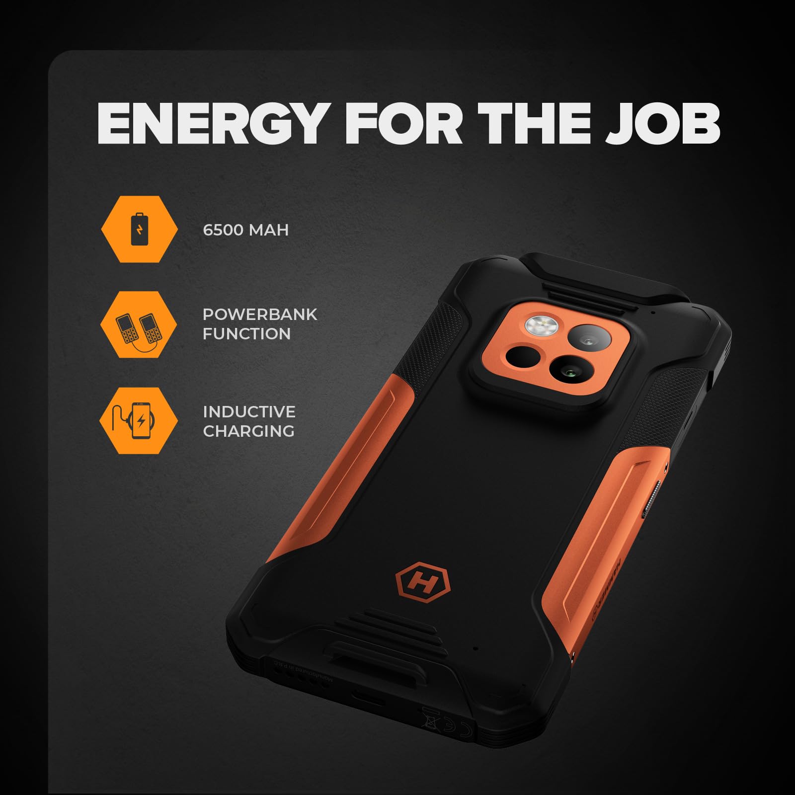 Hammer Construction 2 Thermal smartphone ultra-robusto IP69 con termometro e telemetro laser, 8+8 GB RAM, Android 14, potente fotocamera da 108 MP, batteria 6500 mAh con funzione power bank, 256gb/1T