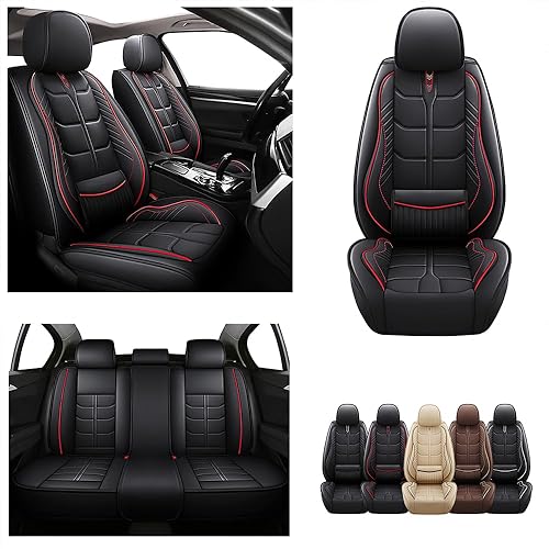 Miniatura 9 de URINOVET Funda de cuero para asiento de automóvil, fundas de asiento de lujo impermeables para KIA Forte Koup 2010-2016 (juego completo, beige)
