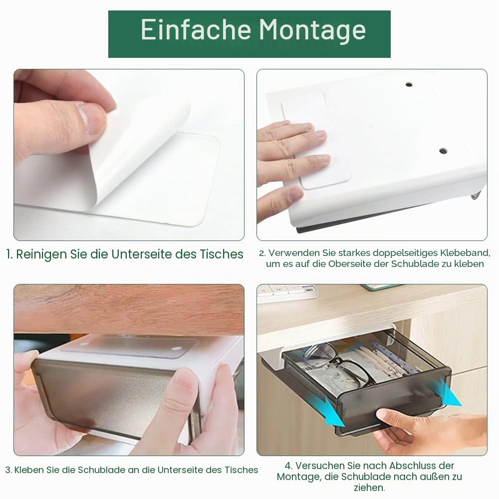 2 Stücke Schublade Unter Schreibtisch Selbstklebende Schublade Creative Desk Sticker Versteckte Schreibtischschublade Desktop Organizer Schubladenfach für Zuhause Schule Büro Grauweiß+Schwarz