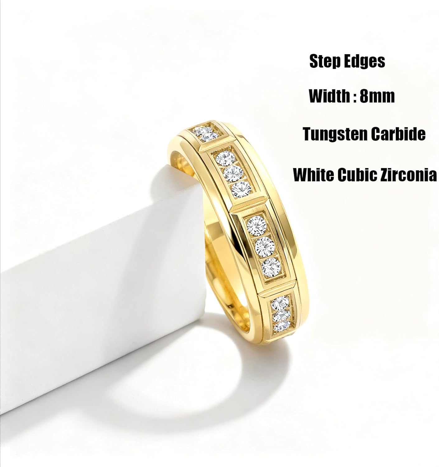 Mens Wedding Band Tungsten Tungsten Carbide Rings for Men with Polished Step Edges Cubic Zirconia Comfort Fit Size 8-14