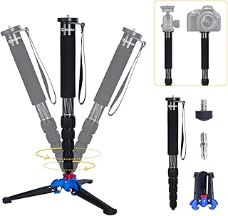 Carbon Fiber Monopod, Moman C60 6-Section Camera Monopods with Removable Base, 165cm Max Height 5kg Max Payload, 1/4” & 3/8” Screw Mount for DSLR Mirrorless DV, Carbon-Fiber-Monopod-DSLR-Camera