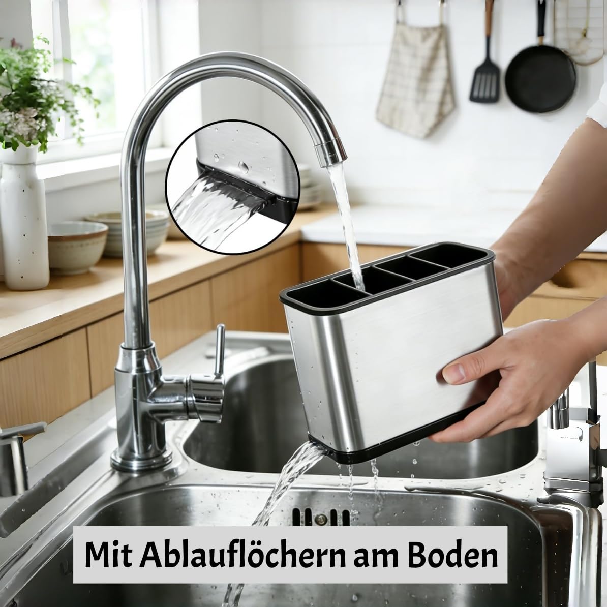 Besteckhalter Besteck Organizer Küchenutensilienhalter Besteckaufbewahrung | Edelstahl 4 Separate Fächer, mit Ablauflöchern, Luftdurchlässig & Schimmelfest, Zerlegbar