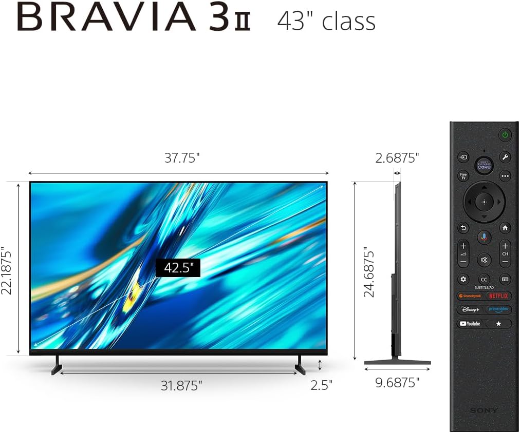 Sony BRAVIA 3 II 43 Inch 4K HDR LED Smart Google TV with Gemini, XR Processor with AI Technology, Dolby Vision/Atmos, 120Hz Television, Exclusive Features for PS5, K-43XR30M2, 2026 Model