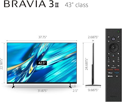 Sony 43 Inch BRAVIA 3 II LED 4K HDR Smart Google TV with Gemini K-43XR30M2 | XR Processor with AI Technology, Dolby Vision/Atmos, 120Hz Refresh Rate, 4K movie credits included, 4xHDMI 2.1, PS5 Features