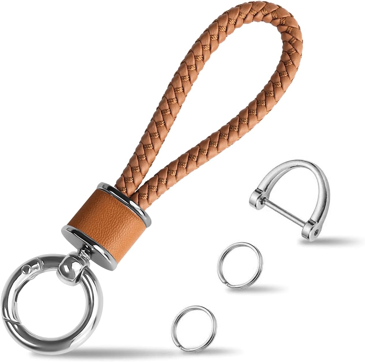 Tukellen Leather Weave Keychain Suit for car Keychain Keyring Present Woman ，with 360 Degree Rotatable D-ring and Screwdriver