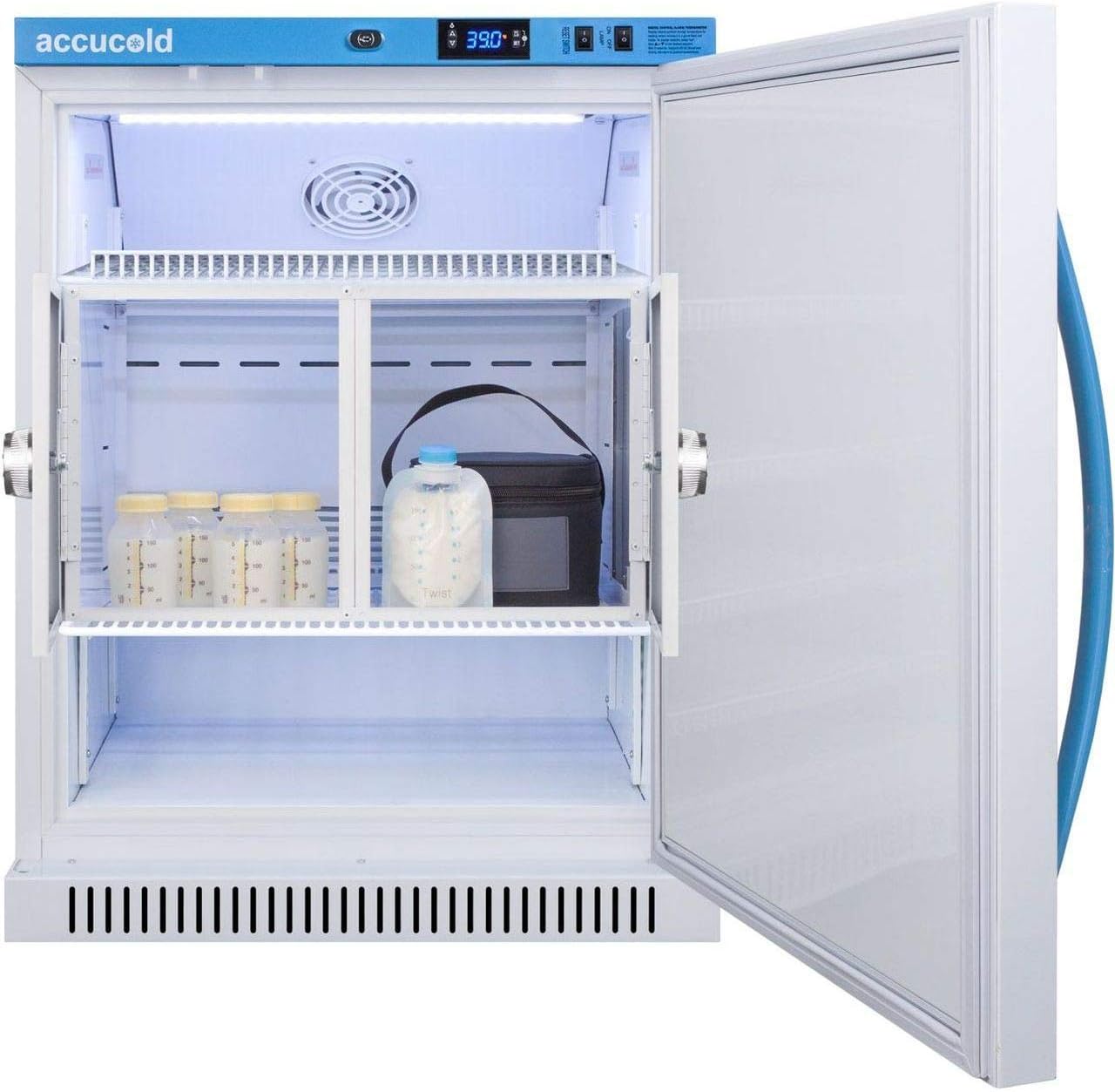 Accucold MLRS6MCLK 24" MOMCUBE Breast Milk Refrigerator with 6 cu. ft. Capacity 2 Lockers Door Alarm LED Interior Lighting and Door Lock in White