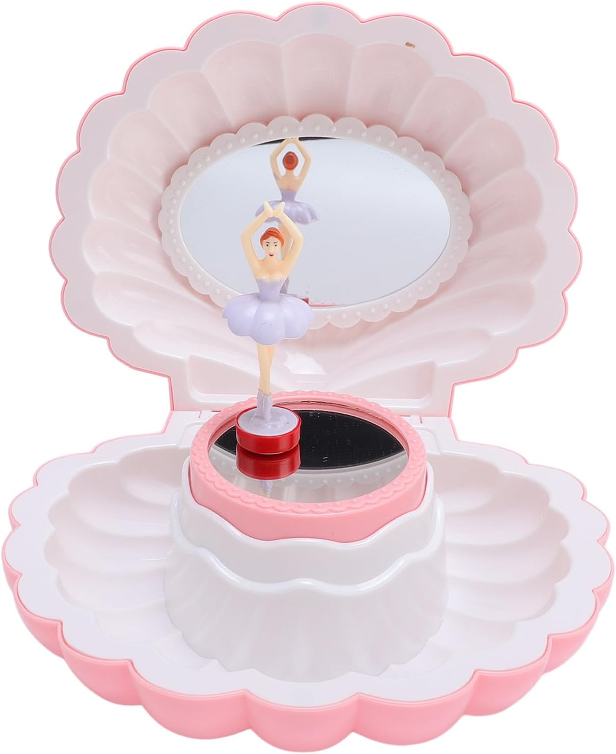 Musical Jewelry Box, Cute Shell Shape Kids Jewelry Box with Makeup Mirror, 6.3x5.12inch Music Box with Ballerina, Jewelry Storage Box Gift for Girl Women (Pink)