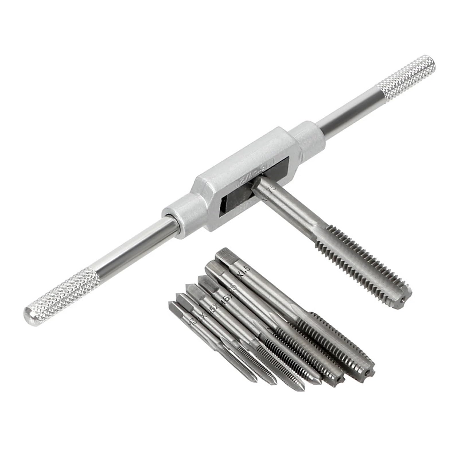 Set di utensili per maschiatura in acciaio rapido fai da te, kit di utensili manuali 8 in 1, chiave per maschiatura M3-M12, 7 maschi per filettatura metrica + 1 chiave per maschiatura regolabile