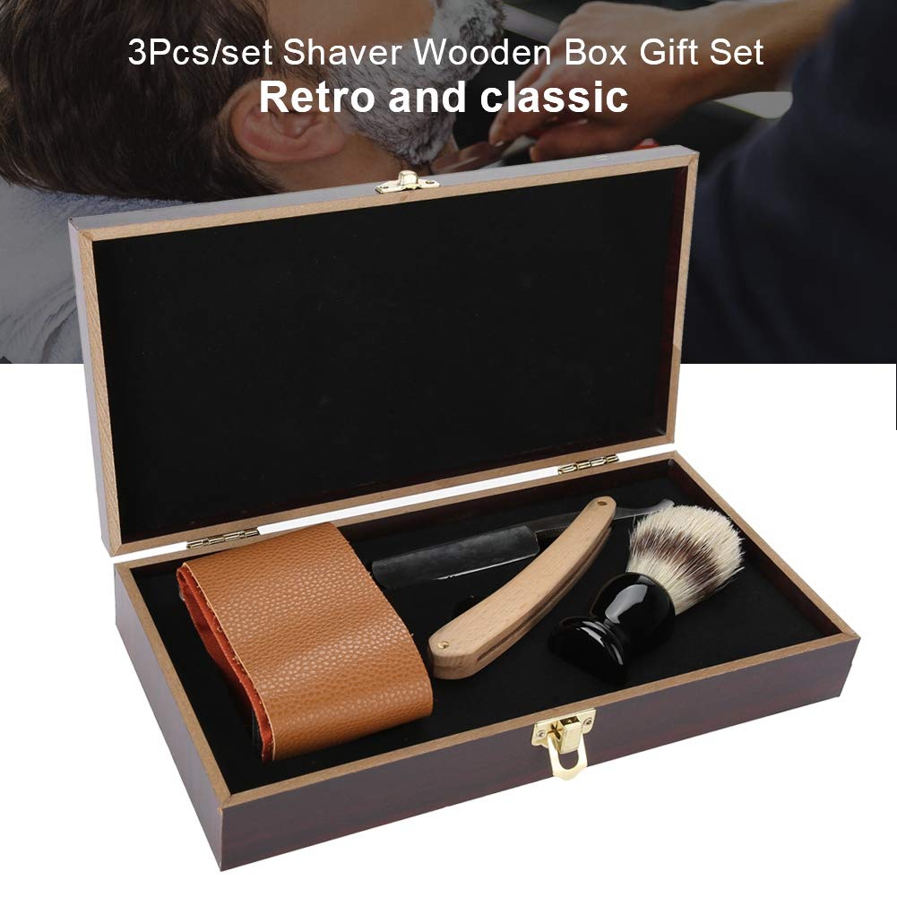 Kit de Rasage Traditionnel pour Hommes avec Brosse, Ceinture en Cuir et Boîte en Bois