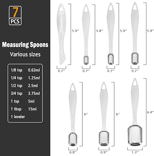 Miniatura 6 de Accmor Stainless Steel Measuring Spoons Set of 7, Nesting Measuring Tool with Leveler, Rectangular Tablespoon and Teaspoon for Baking & Cooking,