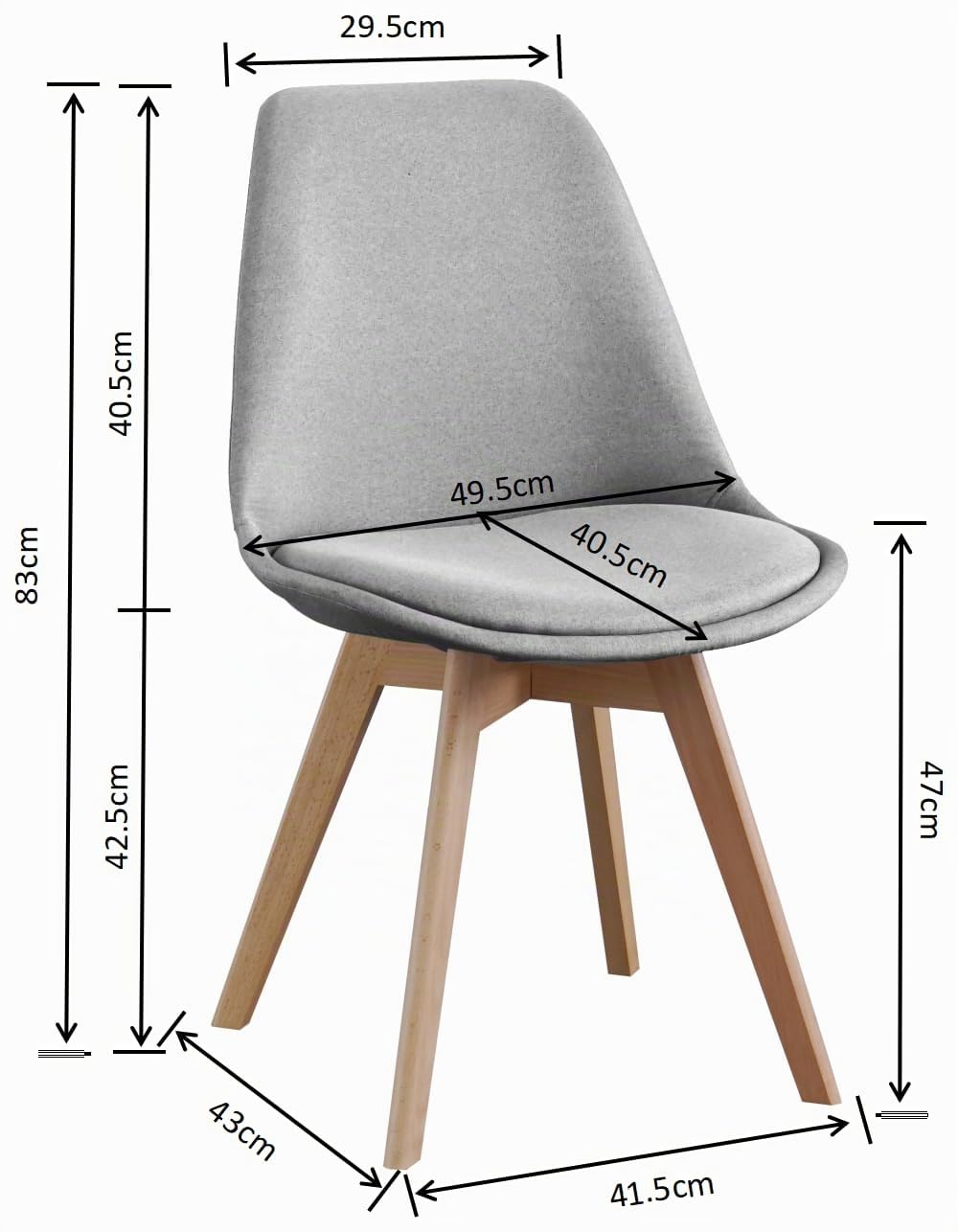 SHIITO | Modelo Otto - Pack de 2 Sillas de Comedor de Estilo Nórdico | Tapizadas con Tela | 41.5 x 43 x 83 - Color Gris | Diseño Sencillo y Elegante | con Patas de Haya