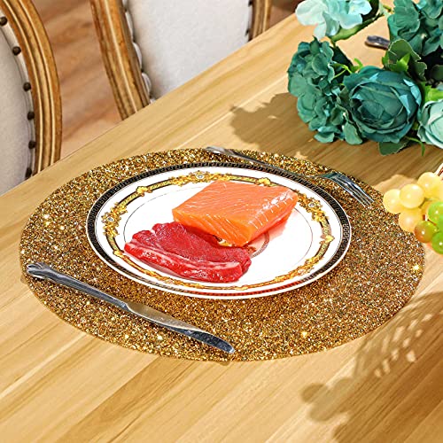 Round Rhinestone Placemat 15 Inch Glam Place Mats Bling Placemat Decorative Table Mats For Kitchen Wedding Banquets (Gold, 1 Piece) #TOP6