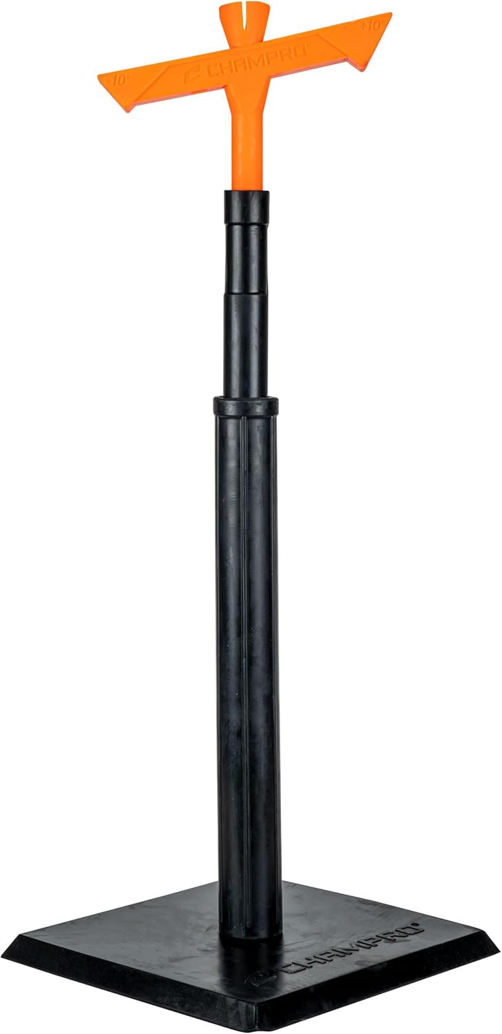 CHAMPRO Attack Angle Batting Tee, Adjustable Height and Durable Rubber Construction, (27 to 42 inches), Black, orange