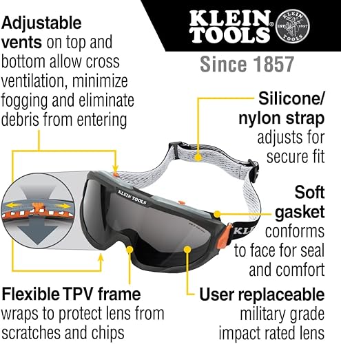 Miniatura 3 de Klein Tools 60482 Lentes de seguridad OTG de tinte gris, lente de repuesto óptica, protección ocular PPE clase 1, antivaho, resistente a los